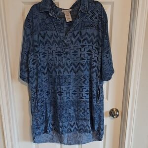 Antrhopologie Philosophy Denim Blue Patterned Tunic Sz XL